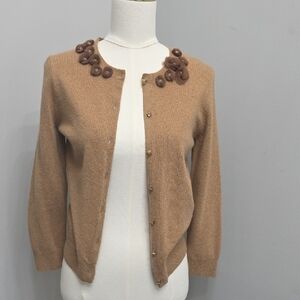 Vintage J. Crew Brown Wool Cashmere Cardigan with Embellishments Quiet Luxury